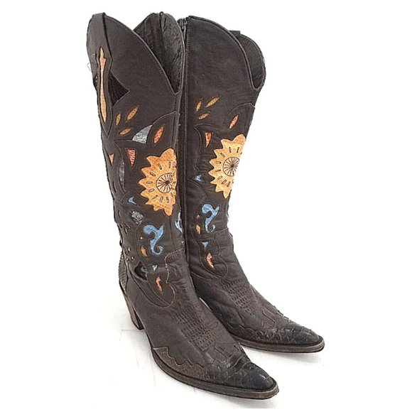 Maria Pino Brown Leather Snakeskin Cut Out 37